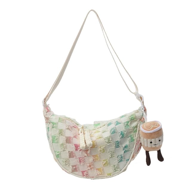 Patterned Fabric Crossbody Distressed Bag