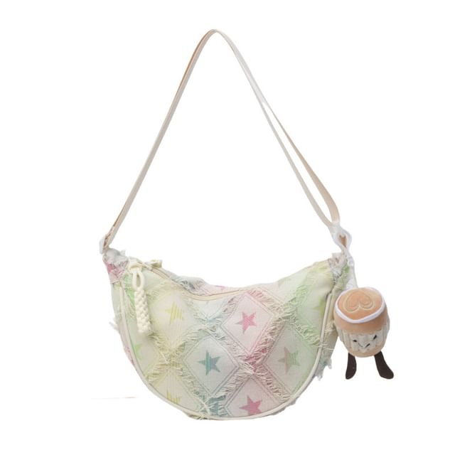 Patterned Fabric Crossbody Distressed Bag