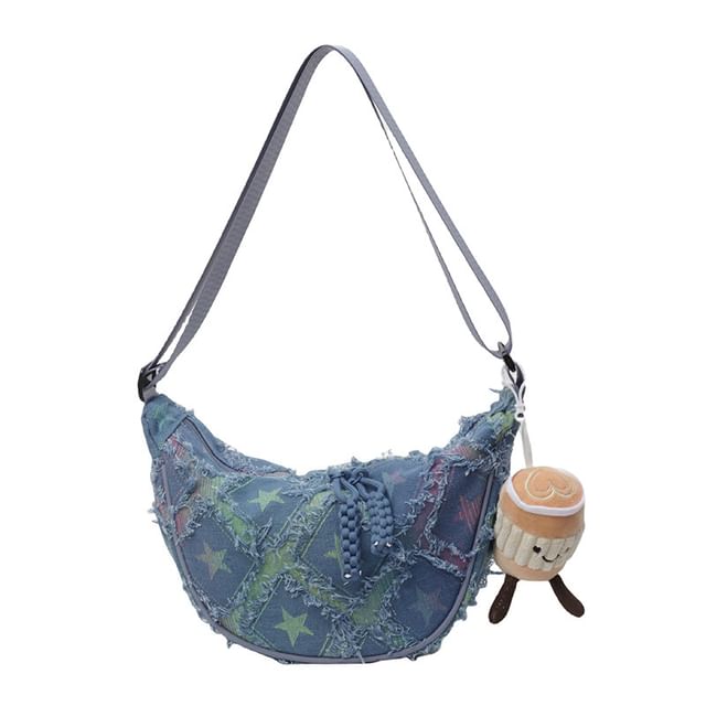 Patterned Fabric Crossbody Distressed Bag