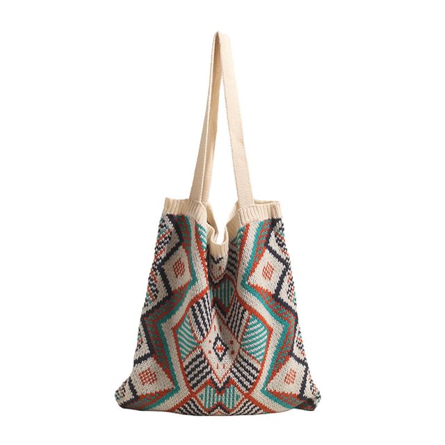Bag Patterned Knit Geometric Tote