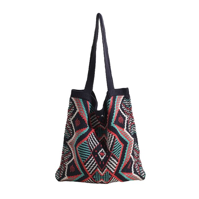 Bag Patterned Knit Geometric Tote