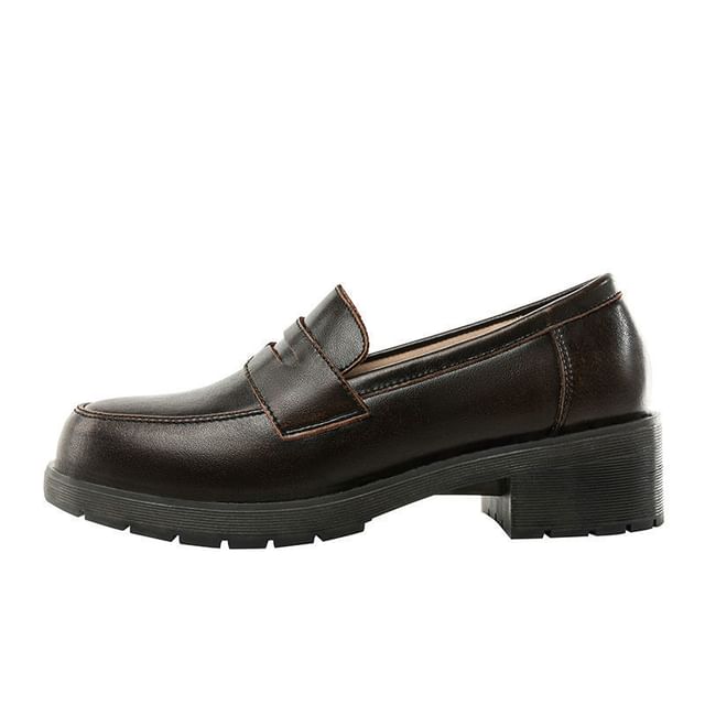 Plain Faux Loafers Leather
