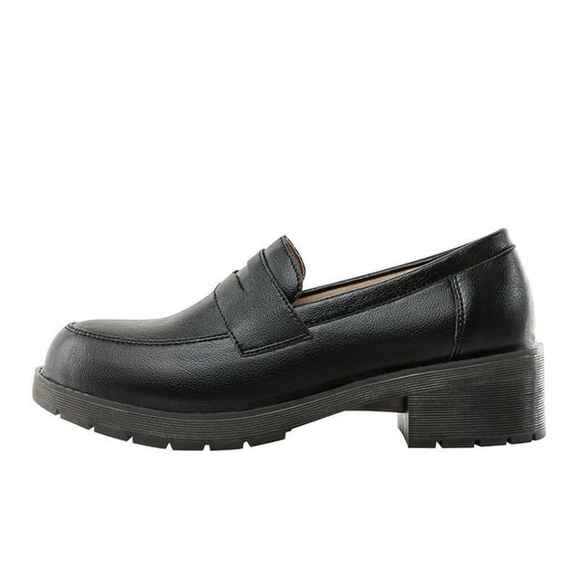 Plain Faux Loafers Leather