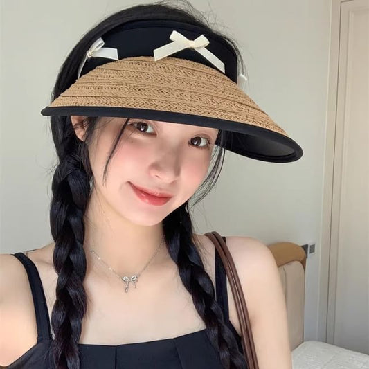 Ribbon Sun Hat Piped Straw
