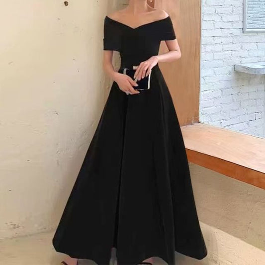 / Dress Plain V-Neck A-Line Gown Short-Sleeve Evening