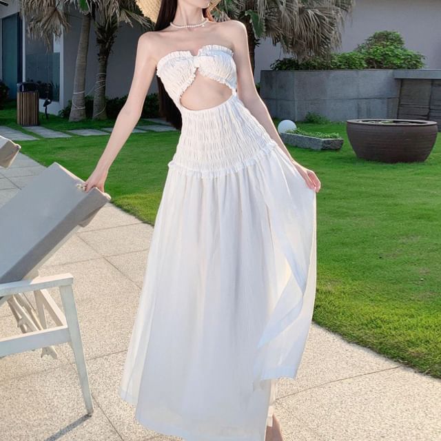 Cutout Tube Slit Maxi Dress A-Line Plain