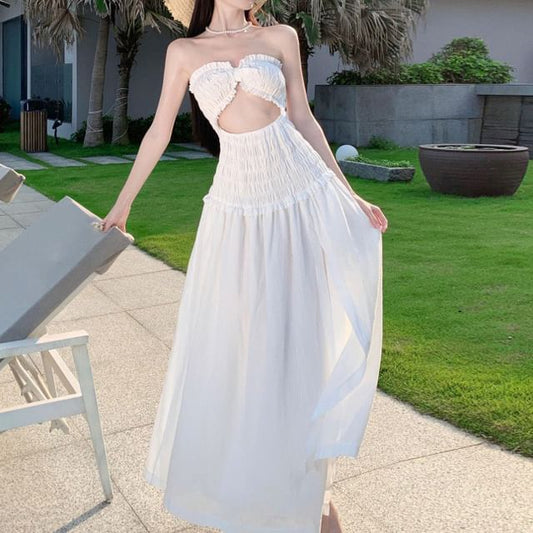 Cutout Tube Slit Maxi Dress A-Line Plain