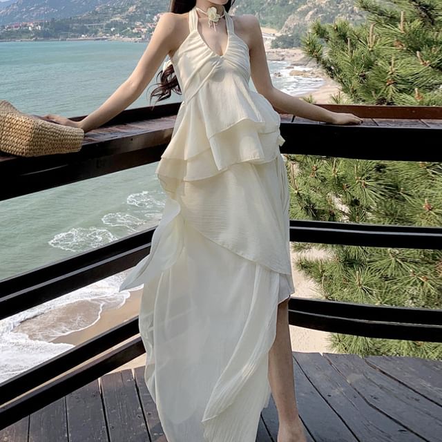 + Set: A-Line Midi Skirt Top Peplum Plain Asymmetrical Tank Halter