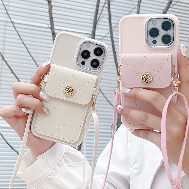 Card Lanyard Holder Faux Phone Case Leather