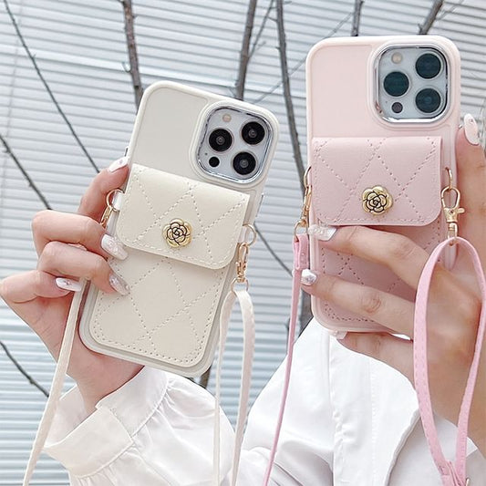 Card Lanyard Holder Faux Phone Case Leather