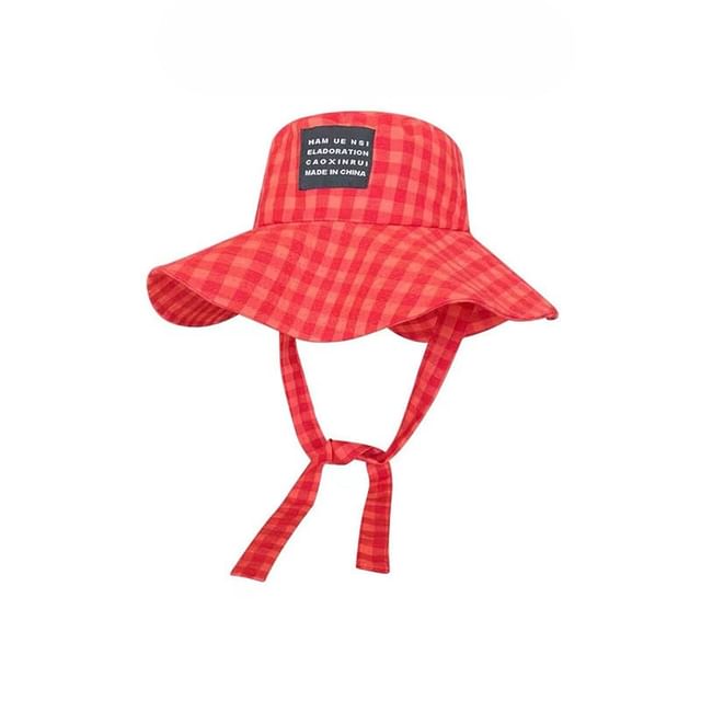 Lettering Applique Bucket Hat Plaid