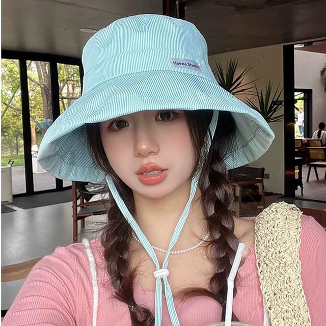 Lettering Bucket Hat Striped Applique