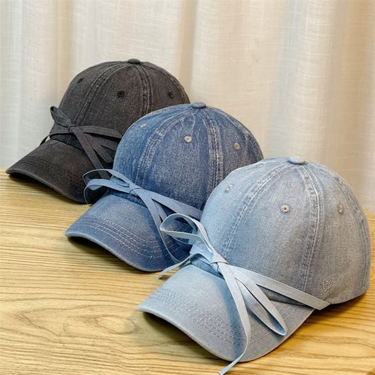 Baseball Bow Washed Denim Cap