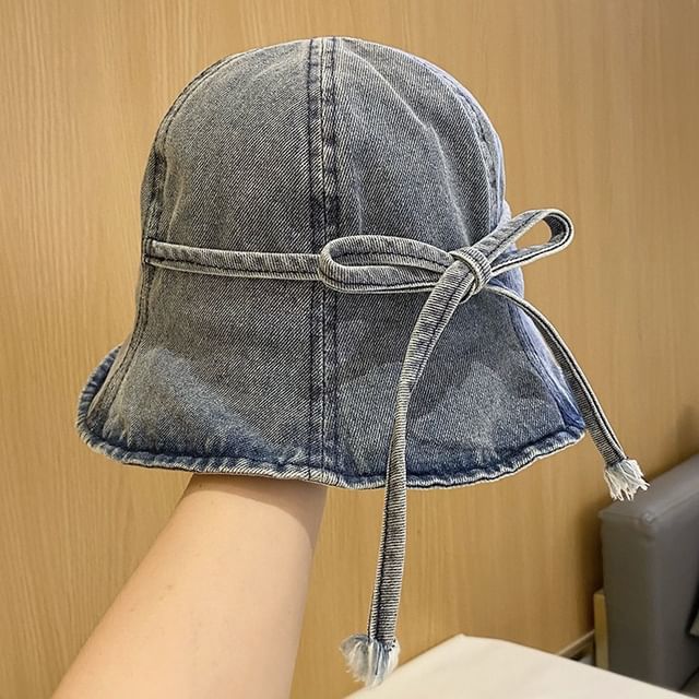 Washed Hat Denim Cloche Bow