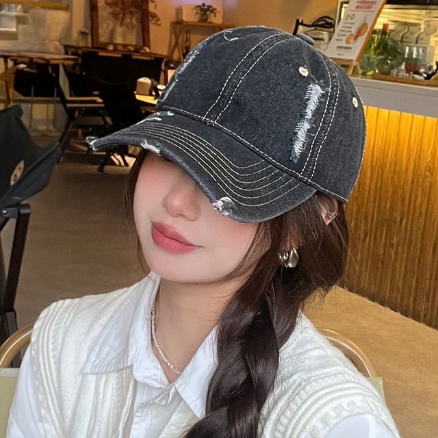 Washed Baseball Cap Distressed Denim