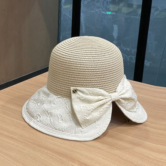 Two Tone Bow Sun Hat Straw