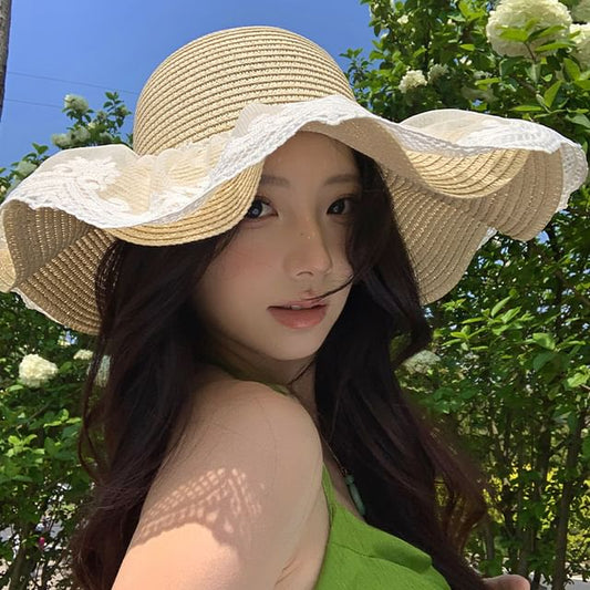 Lace Sun Hat Straw Panel