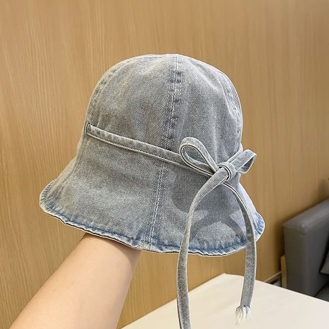 Washed Hat Denim Cloche Bow