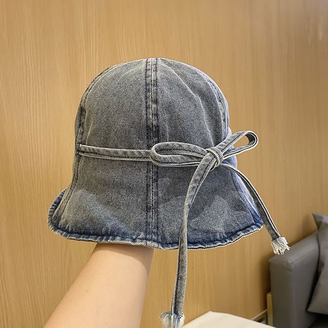 Washed Hat Denim Cloche Bow