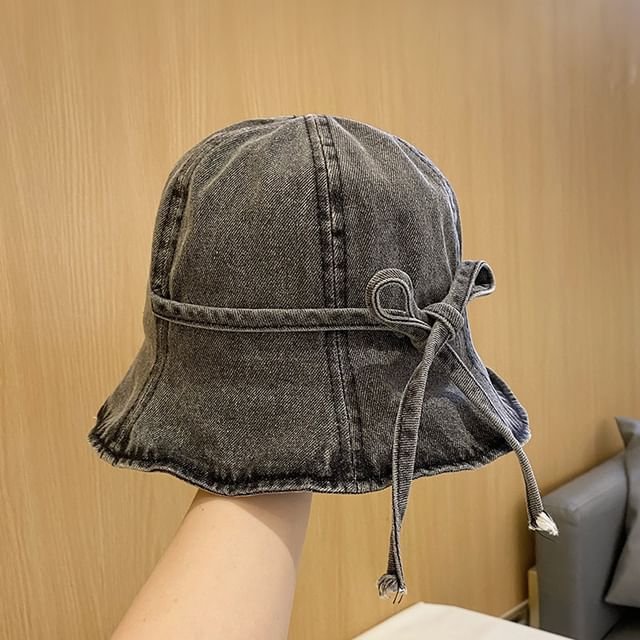 Washed Hat Denim Cloche Bow
