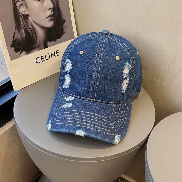 Washed Baseball Cap Distressed Denim