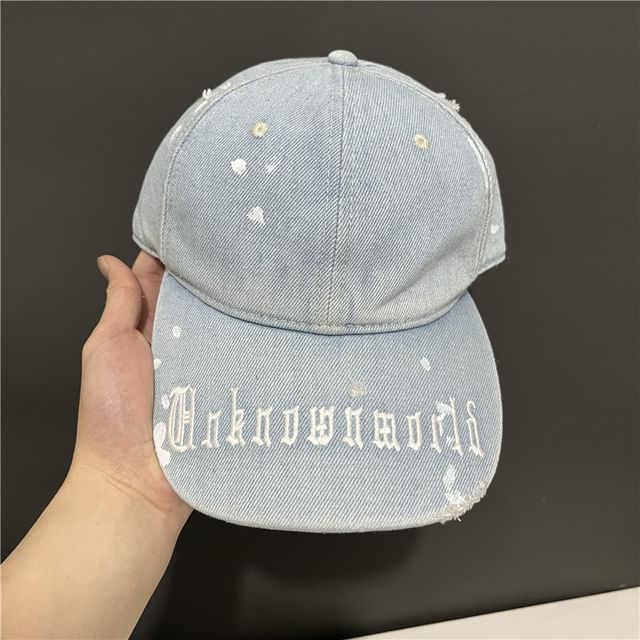 Embroidered Washed Baseball Lettering Cap Denim