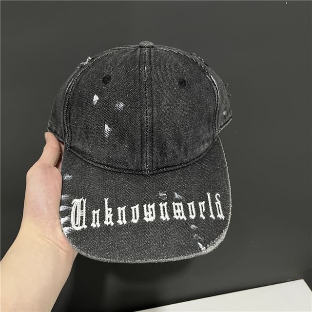 Embroidered Washed Baseball Lettering Cap Denim