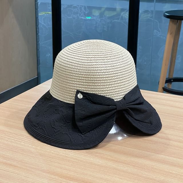 Two Tone Bow Sun Hat Straw