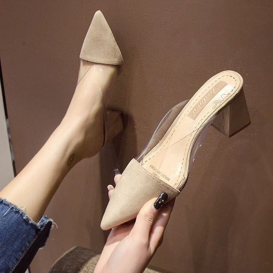 Toe Heel Panel Mules Transparent Pointed Block