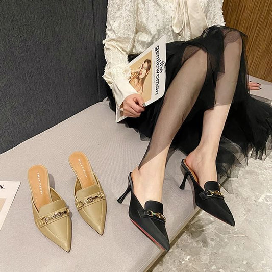 Horsebit High Pointed Heel Toe Mules
