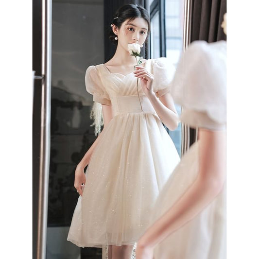 Evening Dress A-Line Short-Sleeve Party Gown / Glitter V-Neck