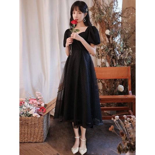 A-Line (Various Neck Square Gown Evening Designs) Short-Sleeve Glitter