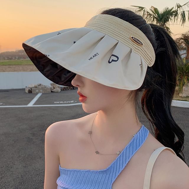 Print Sun Visor Wide Brim Heart