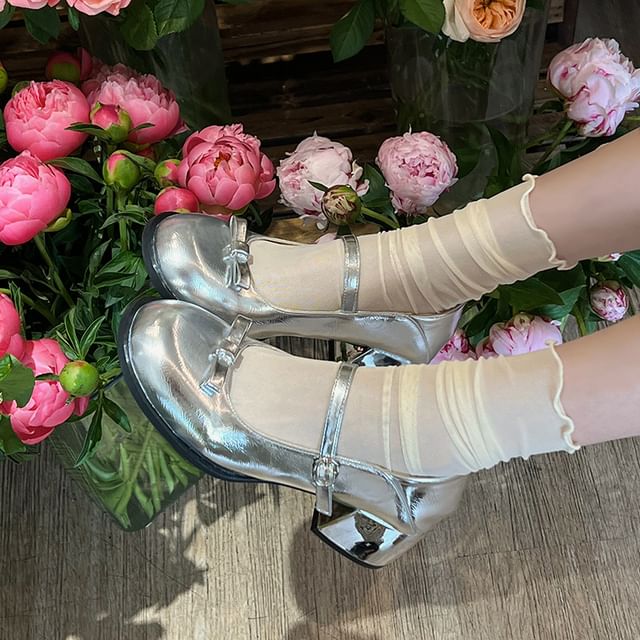 Mary Block Heel Accent Bow Jane Pumps