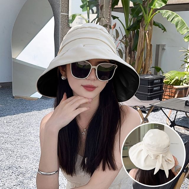 Brim Wide Bucket Hat Ruched Bow