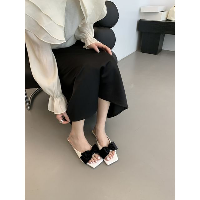 Kitten Heel Bow Sandals Slide