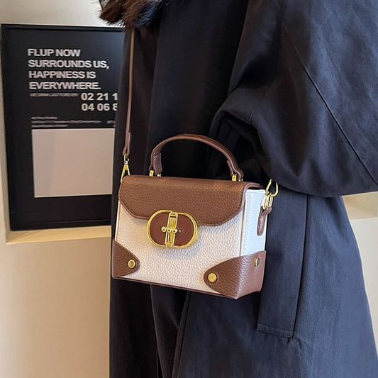 Handle Faux Top Bag Crossbody Flap Leather Plain