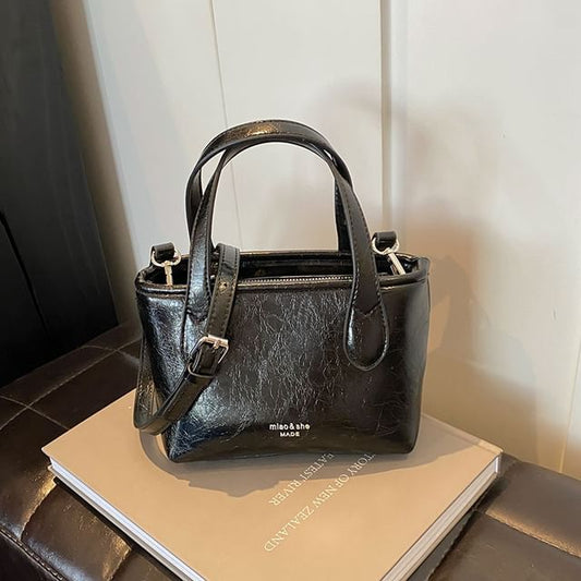 Leather Crossbody Handle Plain Bag Top Faux