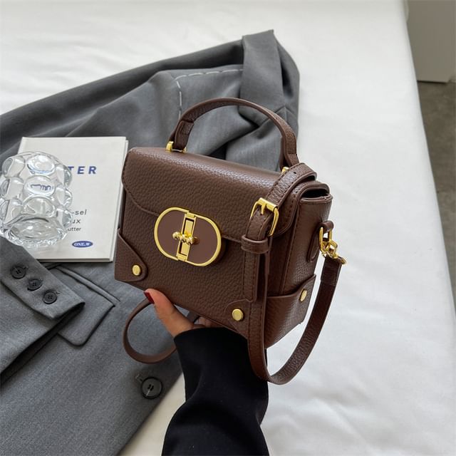 Handle Faux Top Bag Crossbody Flap Leather Plain