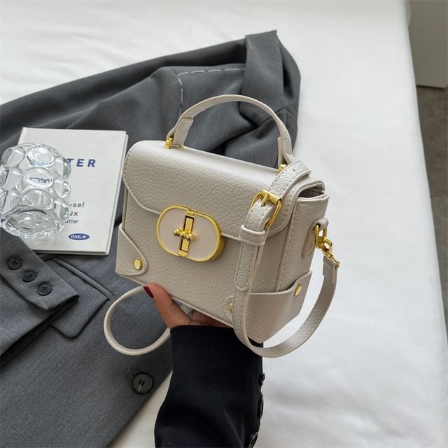 Handle Faux Top Bag Crossbody Flap Leather Plain