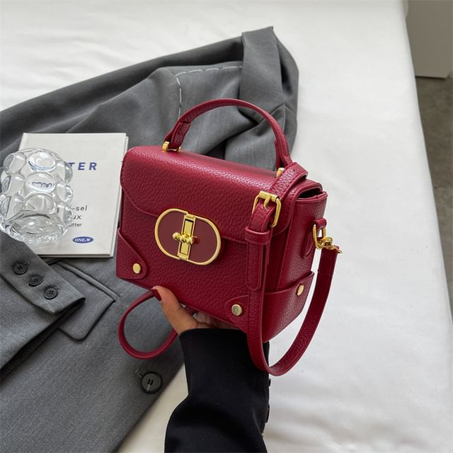 Handle Faux Top Bag Crossbody Flap Leather Plain