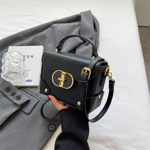 Handle Faux Top Bag Crossbody Flap Leather Plain