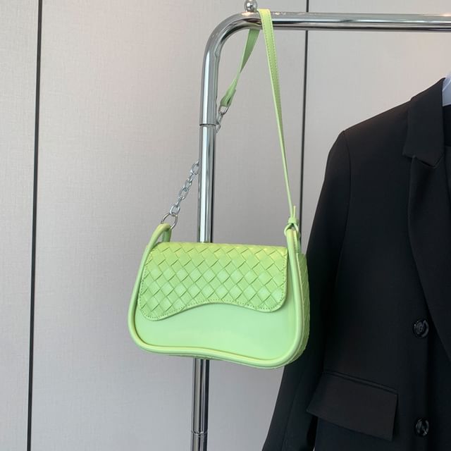 Bag Flap Faux Woven Leather Crossbody Plain