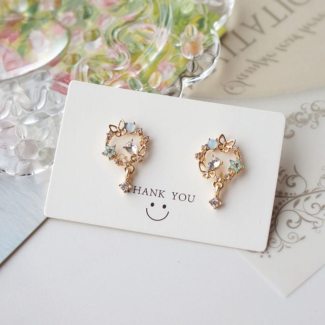 Butterfly Rhinestone Drop Alloy Earring