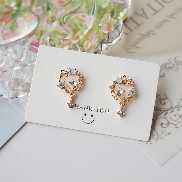 Butterfly Rhinestone Drop Alloy Earring