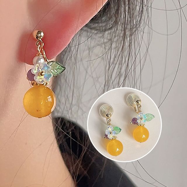 Earring Floral Dangle Alloy Faux Gemstone
