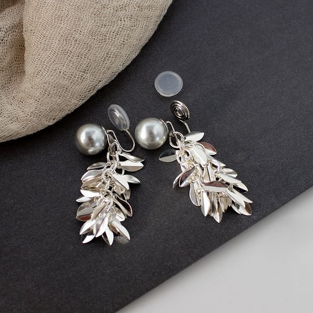 Leaf Earring Alloy Faux Chandelier Pearl