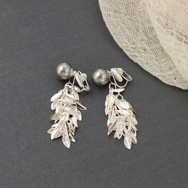 Leaf Earring Alloy Faux Chandelier Pearl