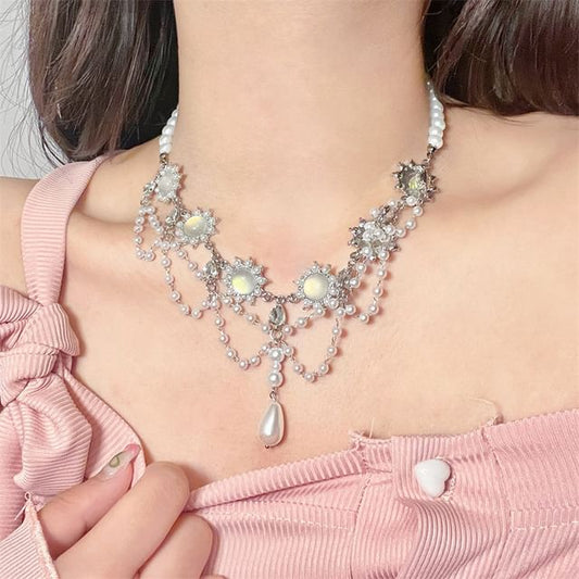 Alloy Choker Pearl Layered Faux