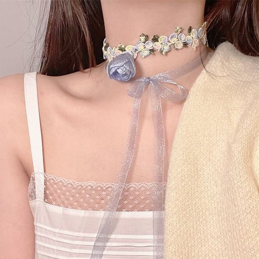 Choker Rose Ribbon Lace
